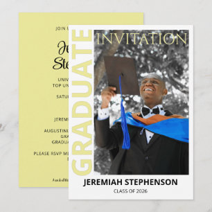 Invitación Clase de 2026 Foto de Graduación Amarillo Pálido