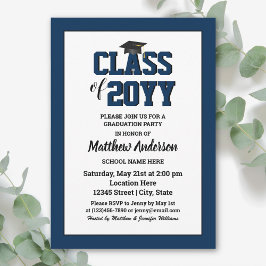 Invitación Clase de 2026 Graduación Elegante Azul Marino
