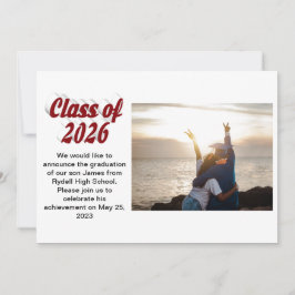 Invitación Clase de 2026 texto borgoña graduación foto 