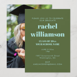 Invitación Clase de 2026 Verde Azul Fiesta de Graduación Foto