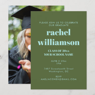 Invitación Clase de 2026 Verde Azul Fiesta de Graduación Foto