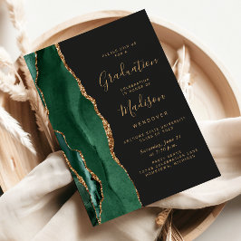 Invitación Clase de 2026 Verde Oro Ágata Oscuro Graduación