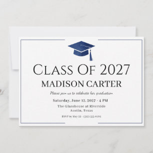 Invitación Clase de 2027 Fiesta de Graduación Moderna Azul Ma