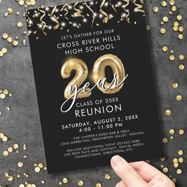 Invitación Clase de 20 años Reunión Baloncesto de Oro Negro (Subido por el creador)