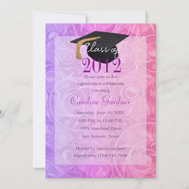 Invitación Clase de 20XX Graduación Rosa y Púrpura (Anverso)
