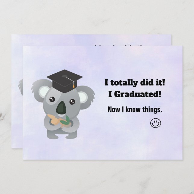 Invitación Clase de 20xx Oso Cute Koala en el tapón de gradua (Anverso / Reverso)