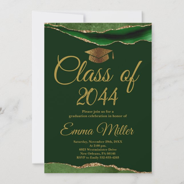 Invitación Clase de 20XX - Partido de Graduación Verde y Oro (Anverso)