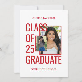 Invitación Clase De 25 Red & White 2 Fotos Open House