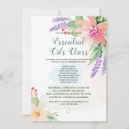 Invitación Clase de aceites esenciales florales de acuarela d