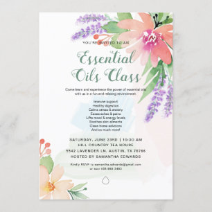 Invitación Clase de aceites esenciales florales de acuarela d