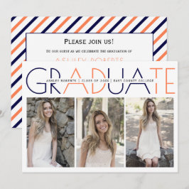 Invitación Clase de azul marino 2023, foto de graduación de c