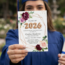 Invitación Clase de baloncito de 2023 Graduación floral púrpu