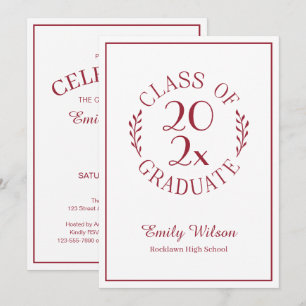 Invitación Clase de Borgoña Emblema Blanco Fiesta de Graduaci