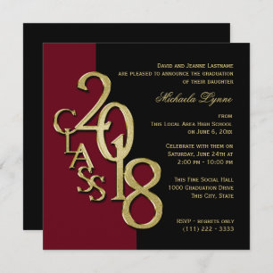 Invitación Clase de Borgoña Grad 2018 y Oro
