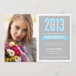 Invitación Clase de cartel gris azul de graduación fotográfic