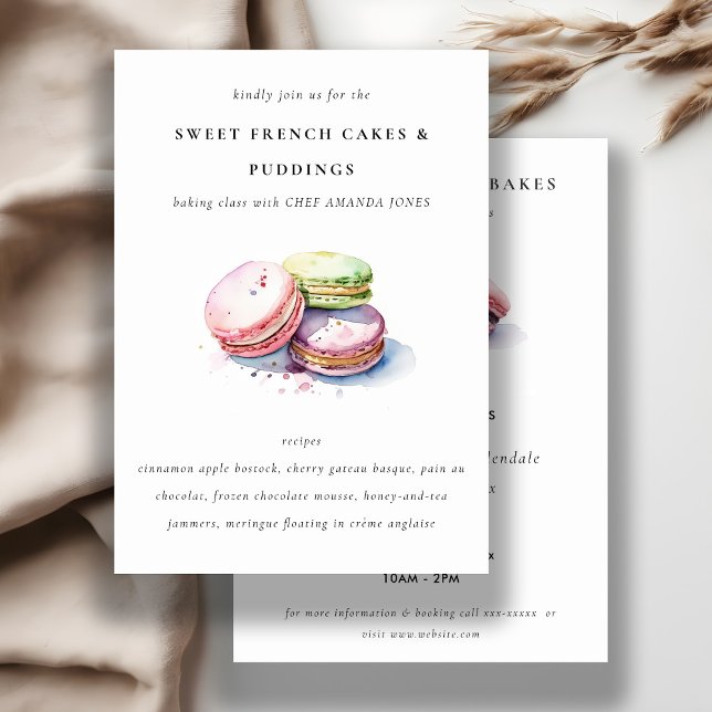 Invitación Clase de cocina de macarons franceses con acuarela (Subido por el creador)