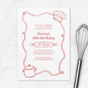 Invitación Clase De Cocina Dibujada A Mano Moderna Cumpleaños