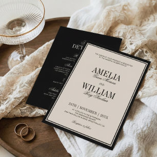 Invitación Clase de Dinero Antiguo Atemporal Negro Crema Boda