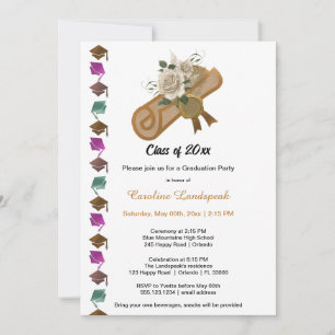 Invitación Clase de diploma de Rosas Blancas y Relieve metali