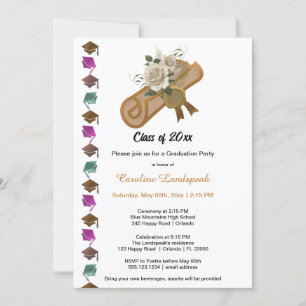 Invitación Clase de diploma de Rosas Blancas y Relieve metali