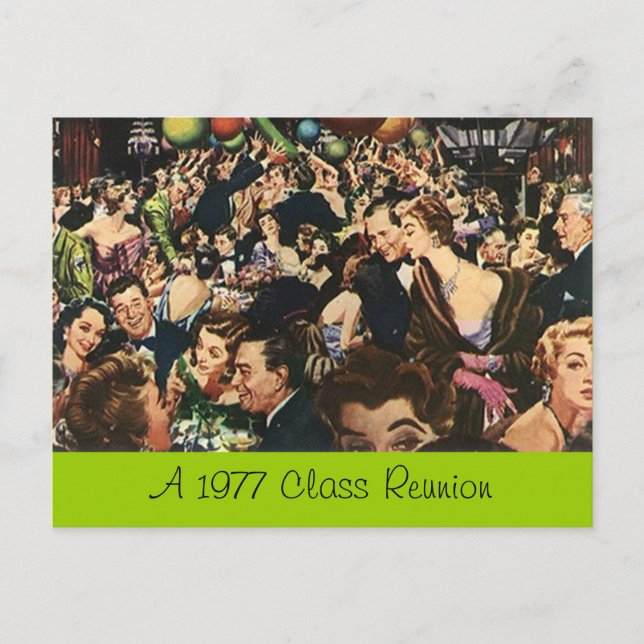 Invitación Clase de diversión Retro Postal Reunión Fiesta Bas (Anverso)