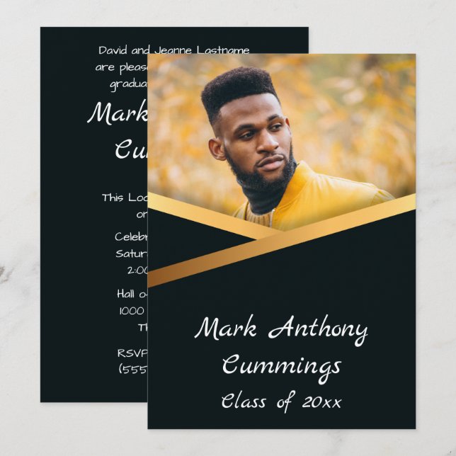 Invitación Clase De Elegancia Dorada De Graduación De Foto 2 (Anverso / Reverso)