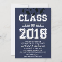Invitación Clase de Fiesta Silver y Blue Grad 2018