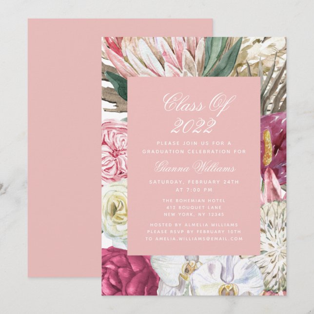 Invitación Clase de floral de graduación acuática 2022 (Anverso / Reverso)