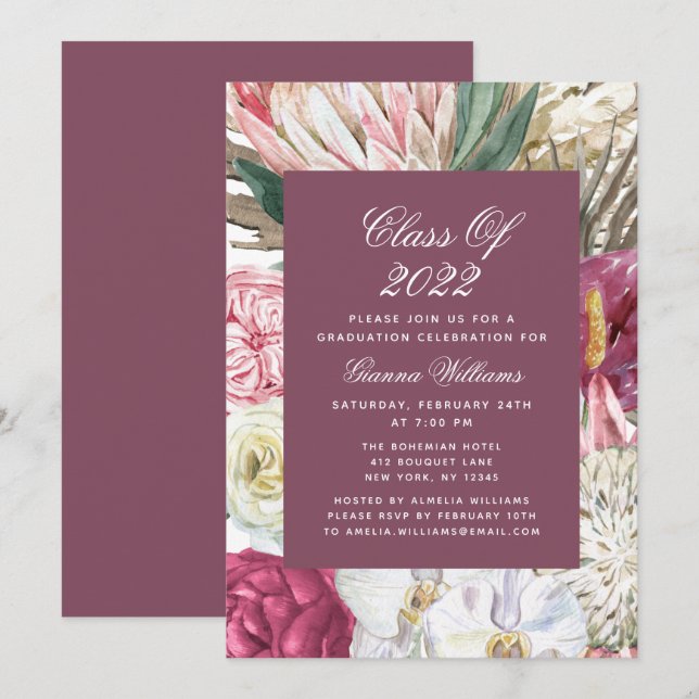 Invitación Clase de floral de graduación acuática 2022 (Anverso / Reverso)