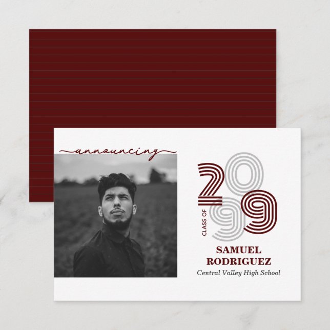 Invitación Clase de foto de Gran Números Retro Maroon (Anverso / Reverso)