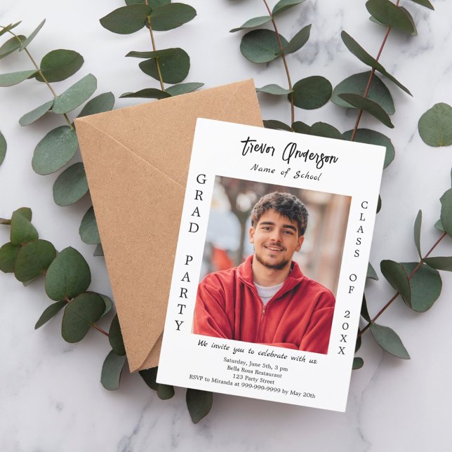 Invitación Clase de foto negra blanca del partido de graduaci (Subido por el creador)