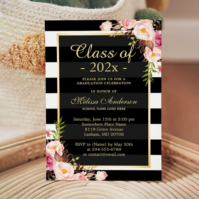 Invitación Clase de franjas florales con clase de graduación  (Subido por el creador)