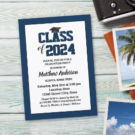 Invitación Clase de graduación azul de la Marina Elegante en