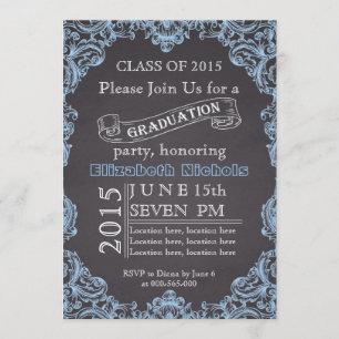 Invitación Clase de graduación azul de pizarra de 2015