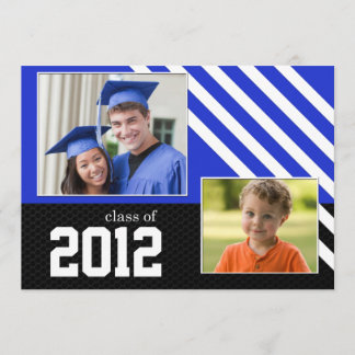 Invitación Clase de graduación azul en blanco y negro en 2012