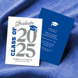 Invitación Clase de graduación azul y gris de 2025