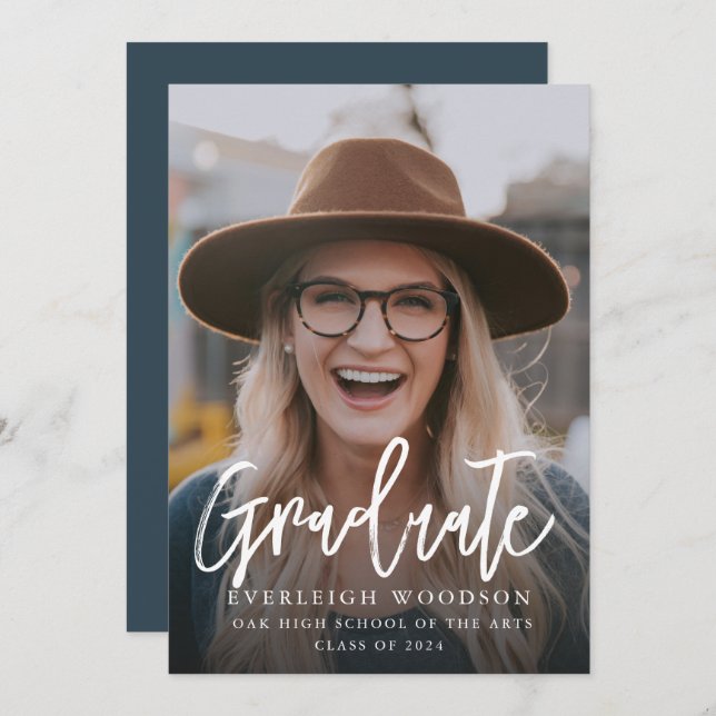 Invitación Clase de graduación de 2024 con foto simple (Anverso / Reverso)