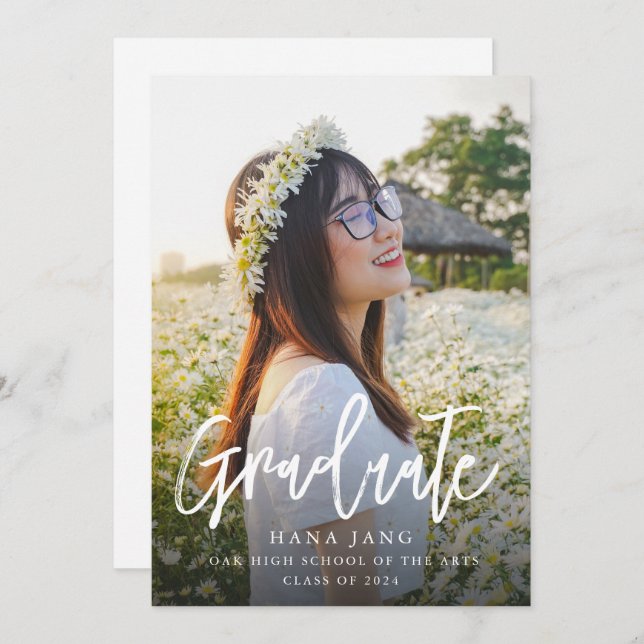 Invitación Clase de graduación de 2025 con foto simple (Anverso / Reverso)