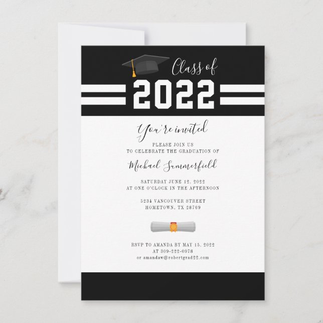 Invitación Clase de graduación de 2025 Fiesta de Grado Blanco (Anverso)