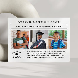 Invitación Clase de Graduación de Foto de Graduado Blanco de 