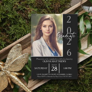 Invitación Clase de Graduación de Foto de Personalizado Negro