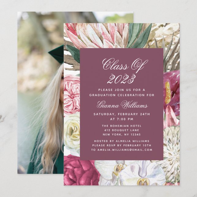 Invitación Clase de Graduación de Foto Floral acuática 2022 (Anverso / Reverso)