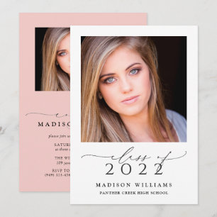 Invitación Clase de Graduación de Foto Simple Rosa 2 2022