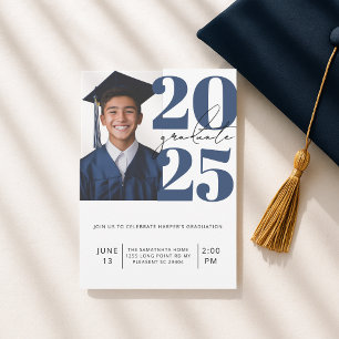 Invitación Clase de graduación de fotografía moderna en azul