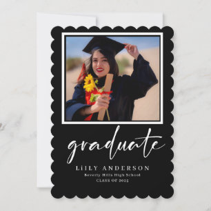 Invitación clase de graduación de fotografía negra moderna de