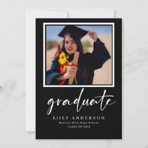 Invitación clase de graduación de fotografía negra moderna de