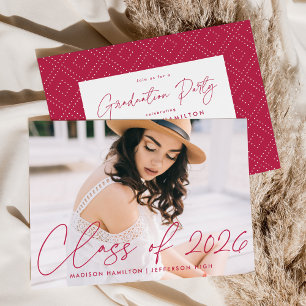Invitación Clase de Graduación de Fotos Magenta Script 2025