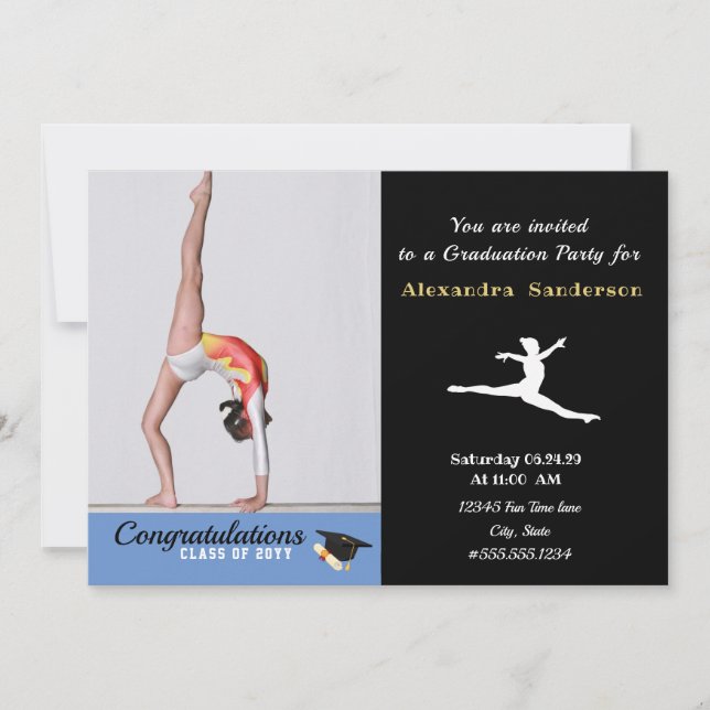 Invitación Clase de graduación de la foto del atleta gimnasta (Anverso)