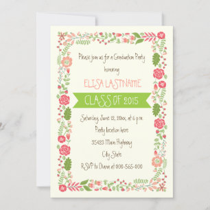 Invitación Clase de graduación de la frontera floral rosa de