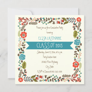 Invitación Clase de graduación de la frontera floral verde az